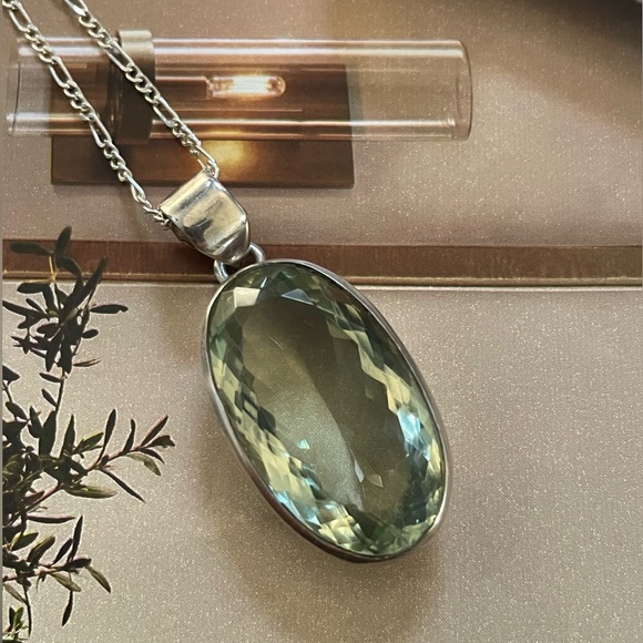 925 Sterling silver Natural Green Amethyst Pendent with Sterling silver chain!! - Picture 12 of 17